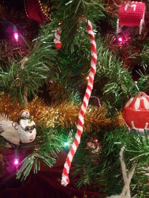 Candy cane hanging on our Christmas tree