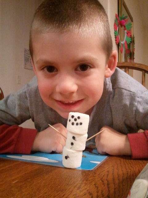 Jackson and his marshmallow snowman