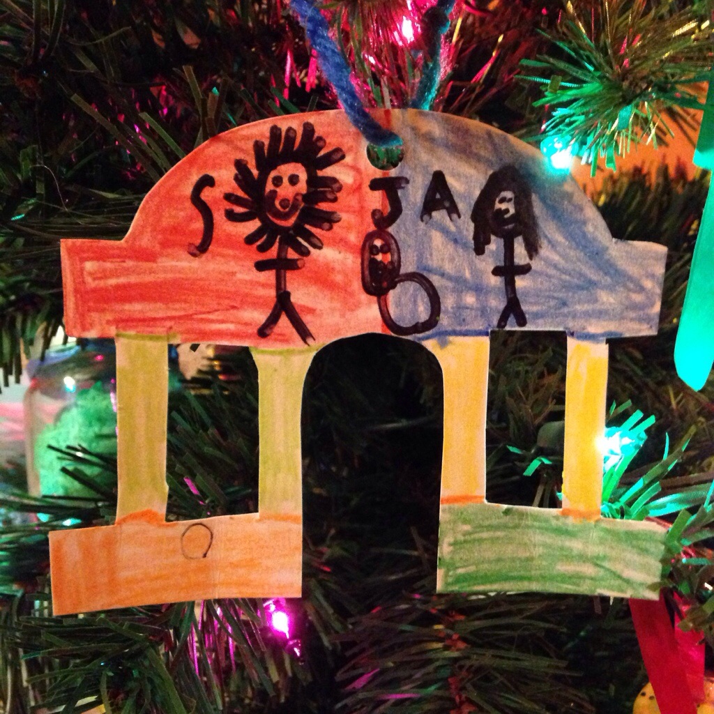 Jackson's temple ornament. He drew Simeon ("S"), Jesus ("J") and Anna ("A") in the temple.