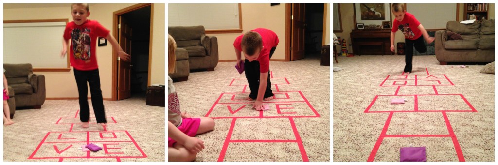 Before tossing the bean bag, we shared one way we could love God and love others.