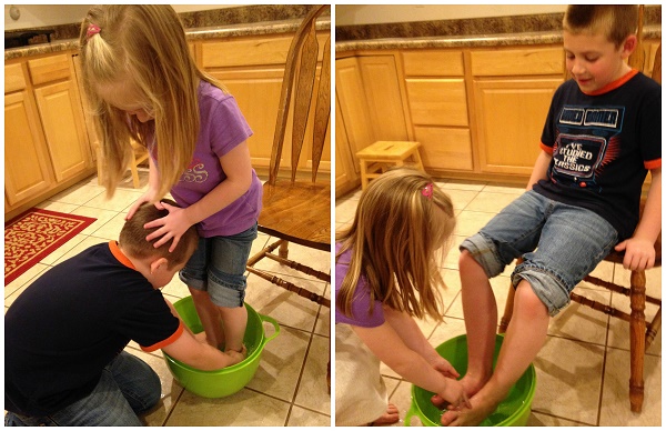 Jackson and Lauren wash each other's feet