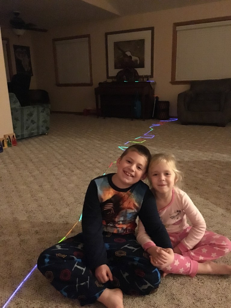 Our glowstick path through the living room